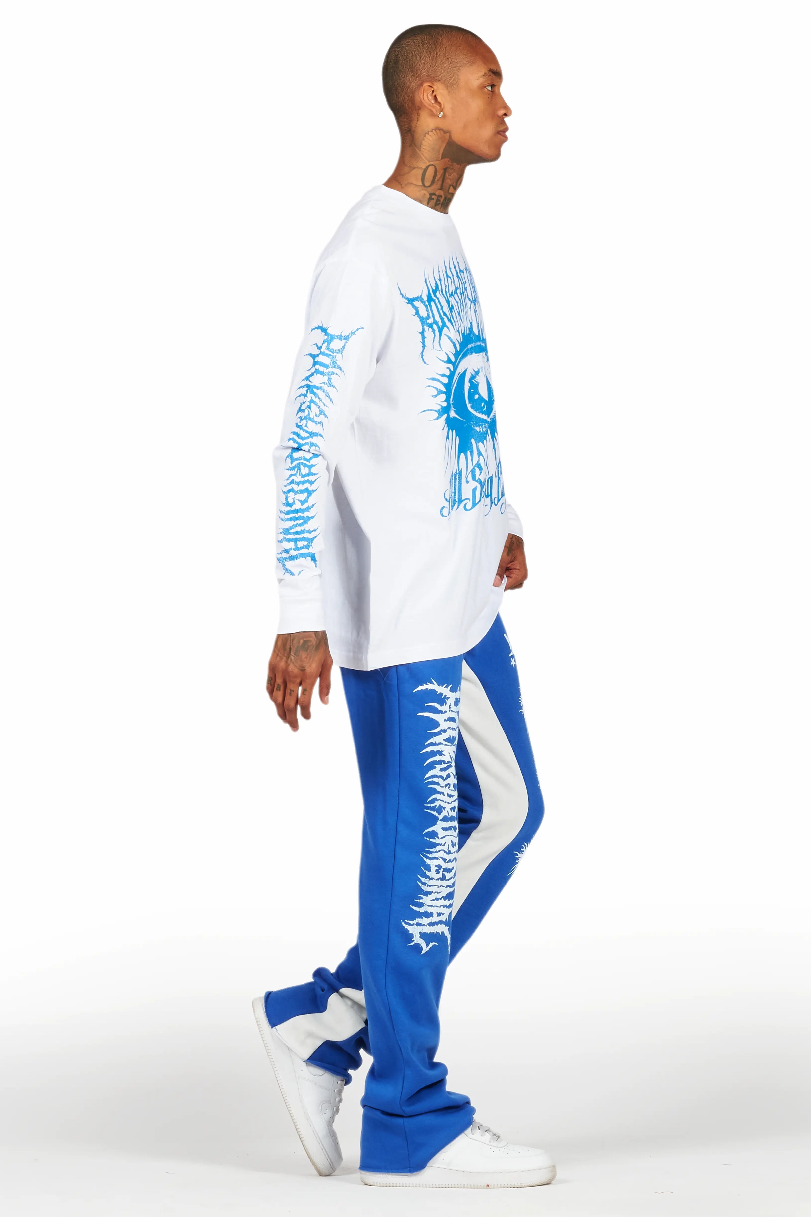 All Seeing Eyes White/Royal Long Sleeve T-Shirt/Baggy Pant Set