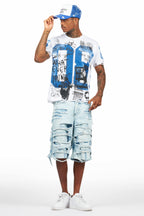 Grill White/Blue T-Shirt/Denim Short Set