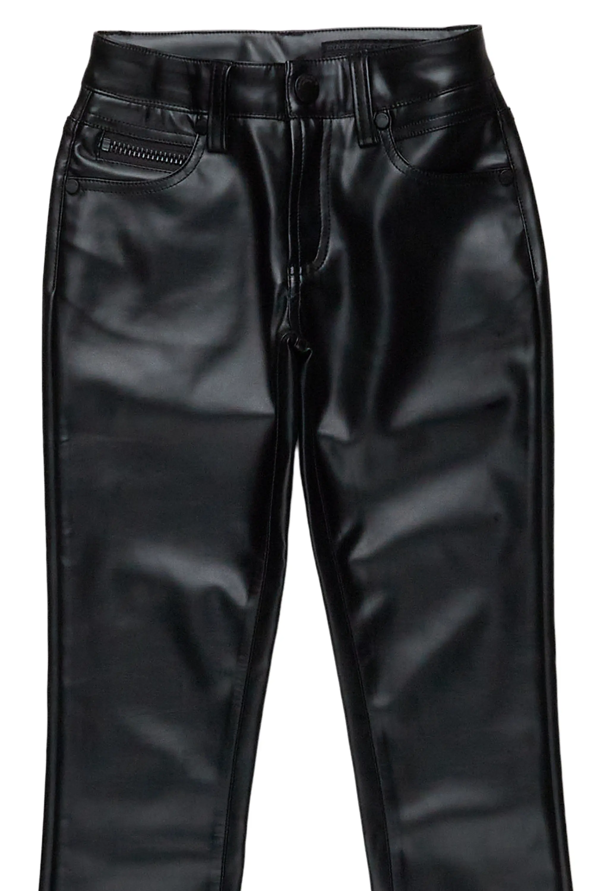 Girls Rikka Black PU Super Stacked Flarer Jean