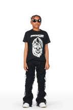 Boys Daichi Black T-Shirt/Stacked Flare Jean Set