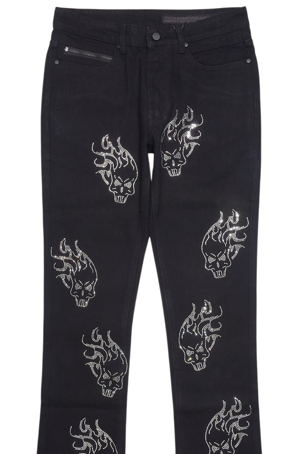 Yari Jet Black Rhinestone Stacked Flare Jean