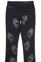 Yari Jet Black Rhinestone Stacked Flare Jean