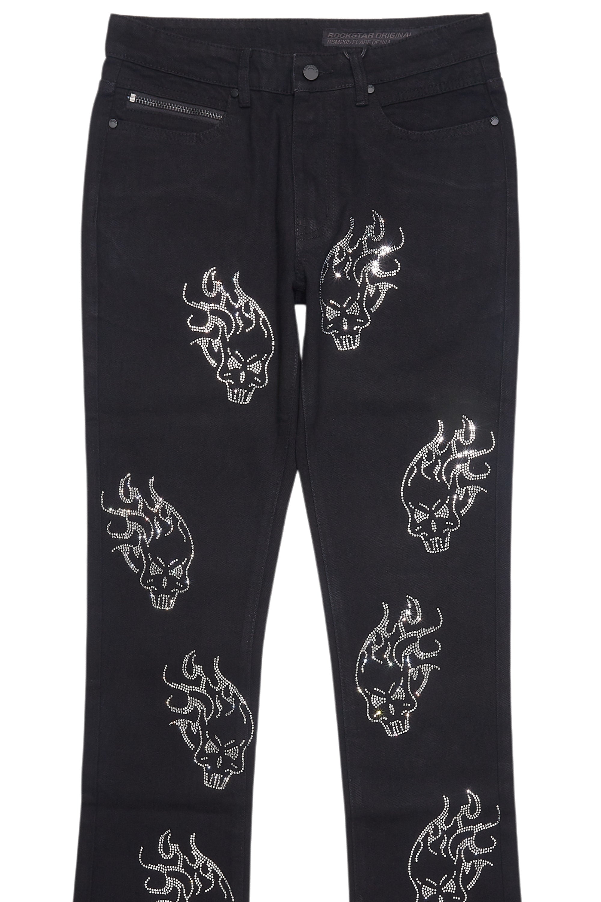 Yari Jet Black Rhinestone Stacked Flare Jean