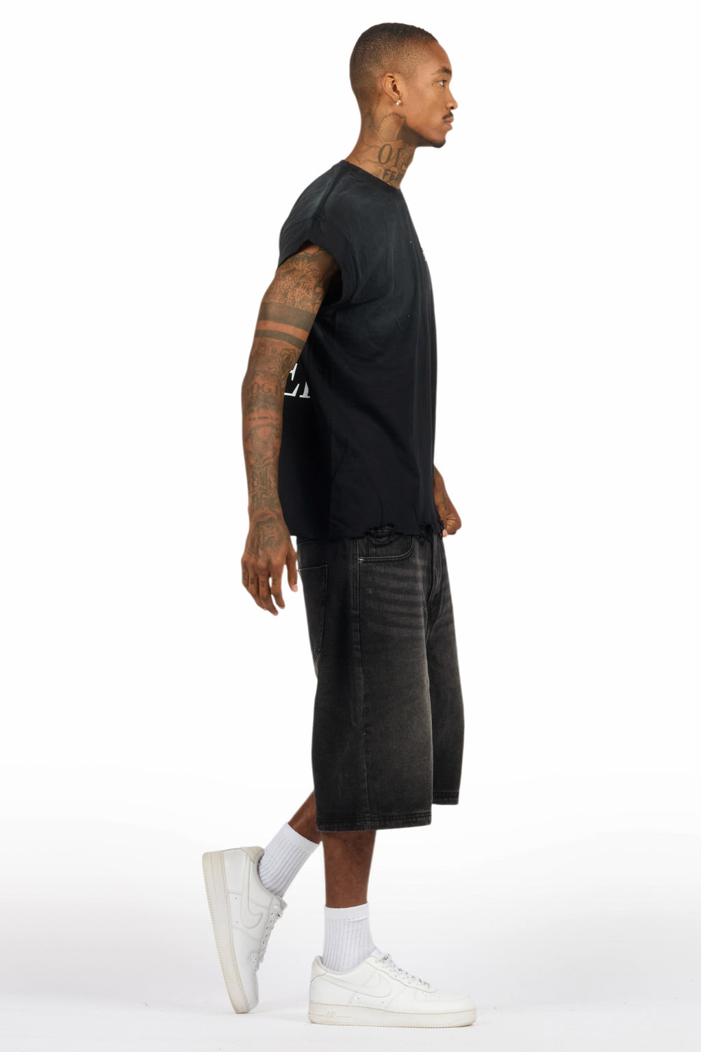 Drako Black Muscle Tee/Denim Jort Set