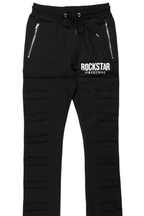 Emilio Black Stacked Flare Track Pant
