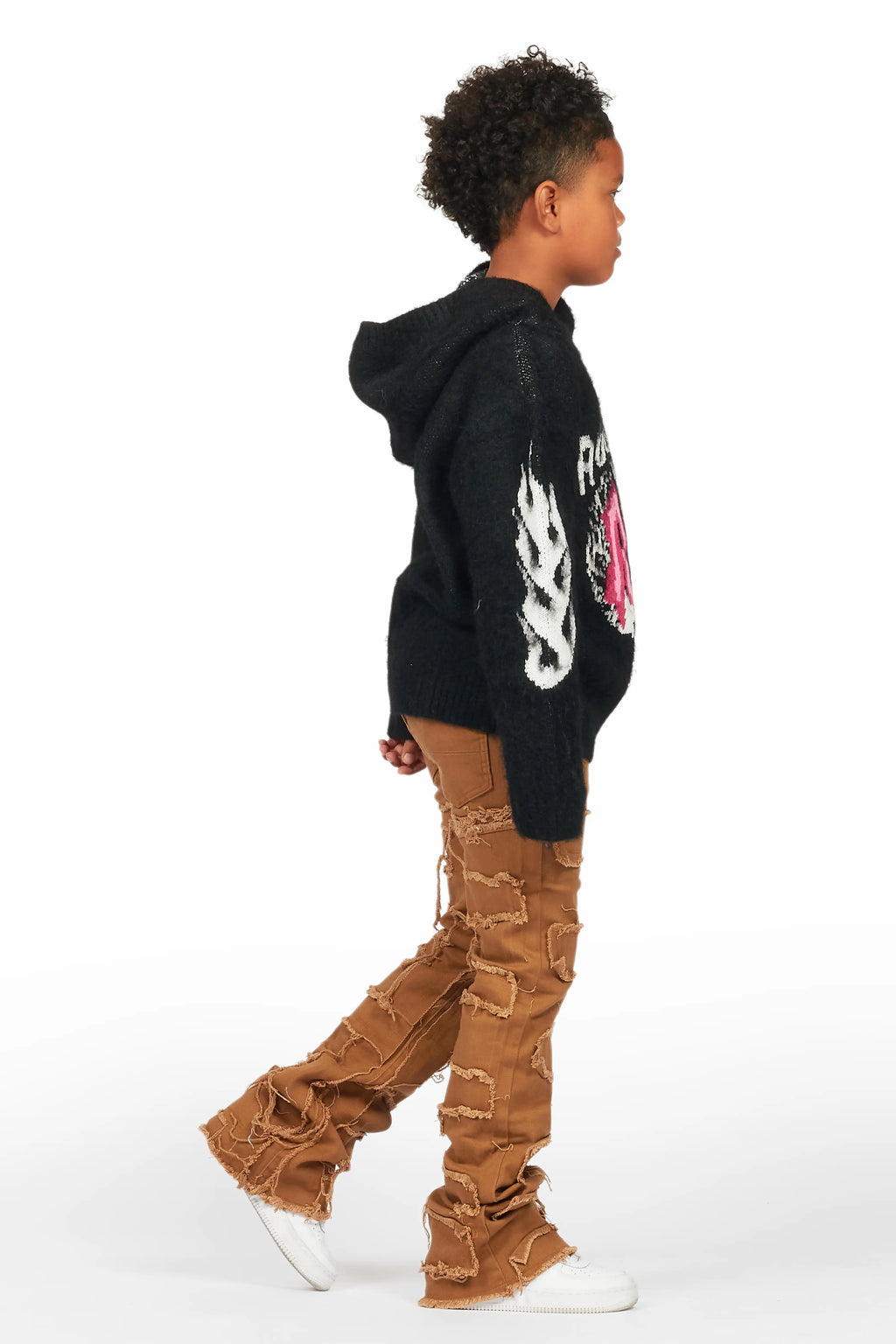 Boys Kanan Black Mohair Hoodie/Stacked Flare Jean Set