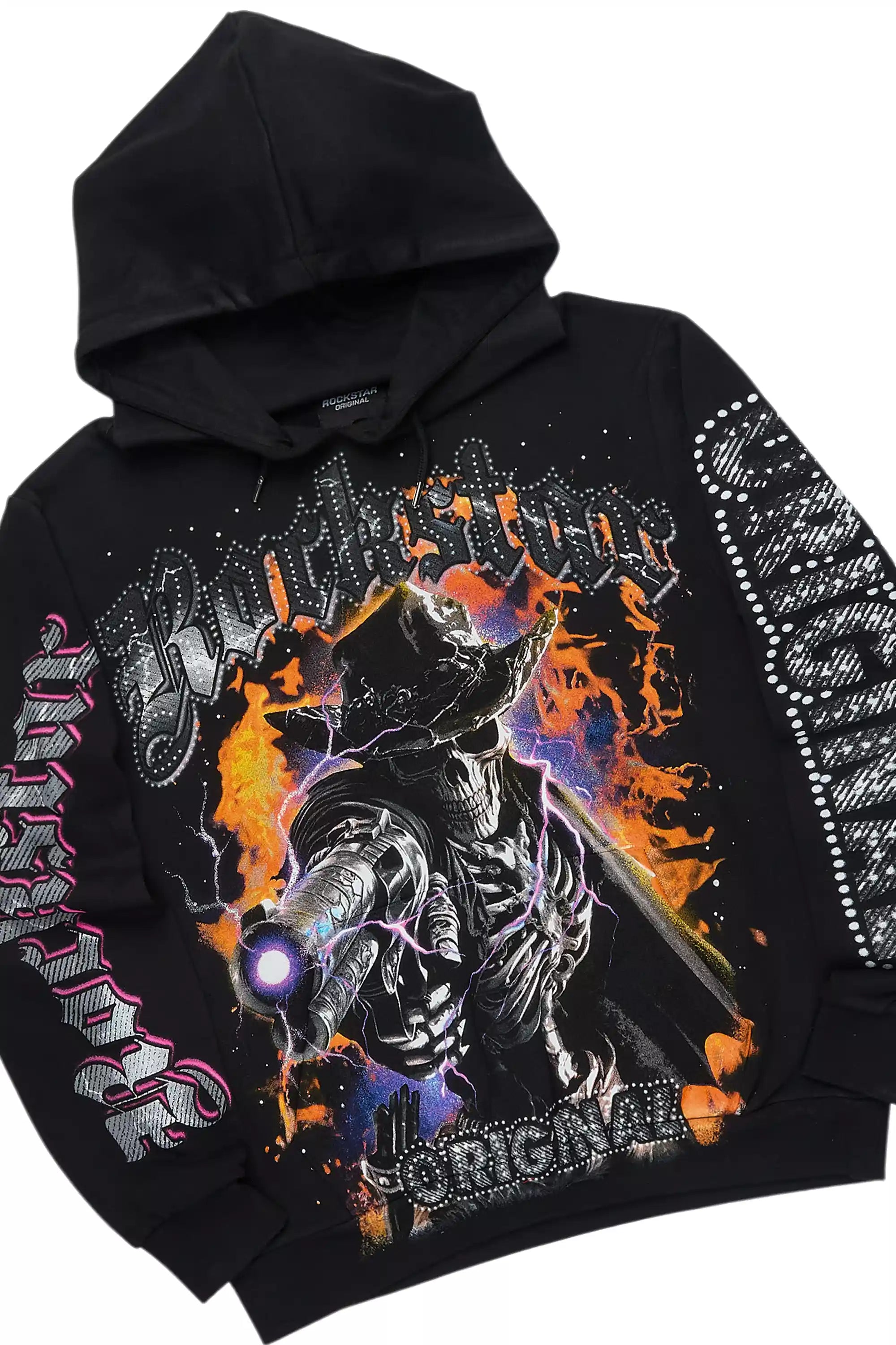 Bixner Black/Multi Hoodie/Baggy Stacked Track Pant Set