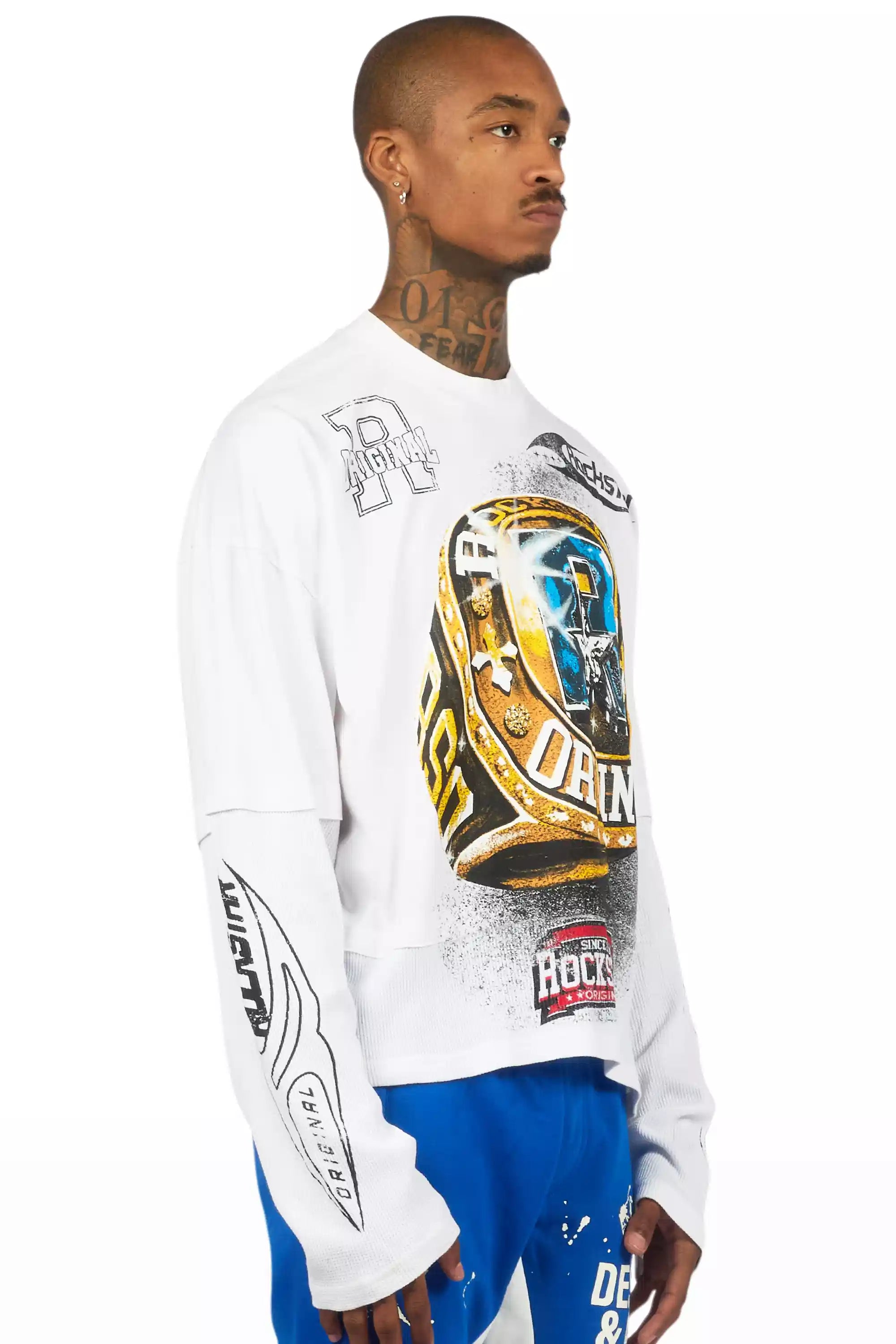 Gemchamp White/Black Boxy Crop Double Layer Tee