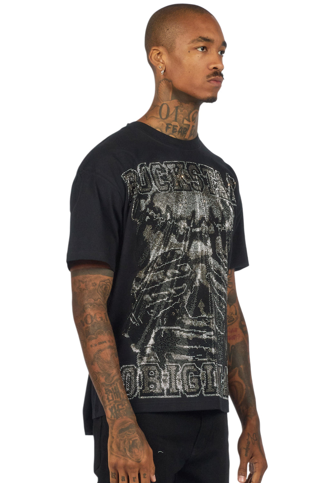 Move In Silence Black/Grey Graphic Rhinestone T-Shirt