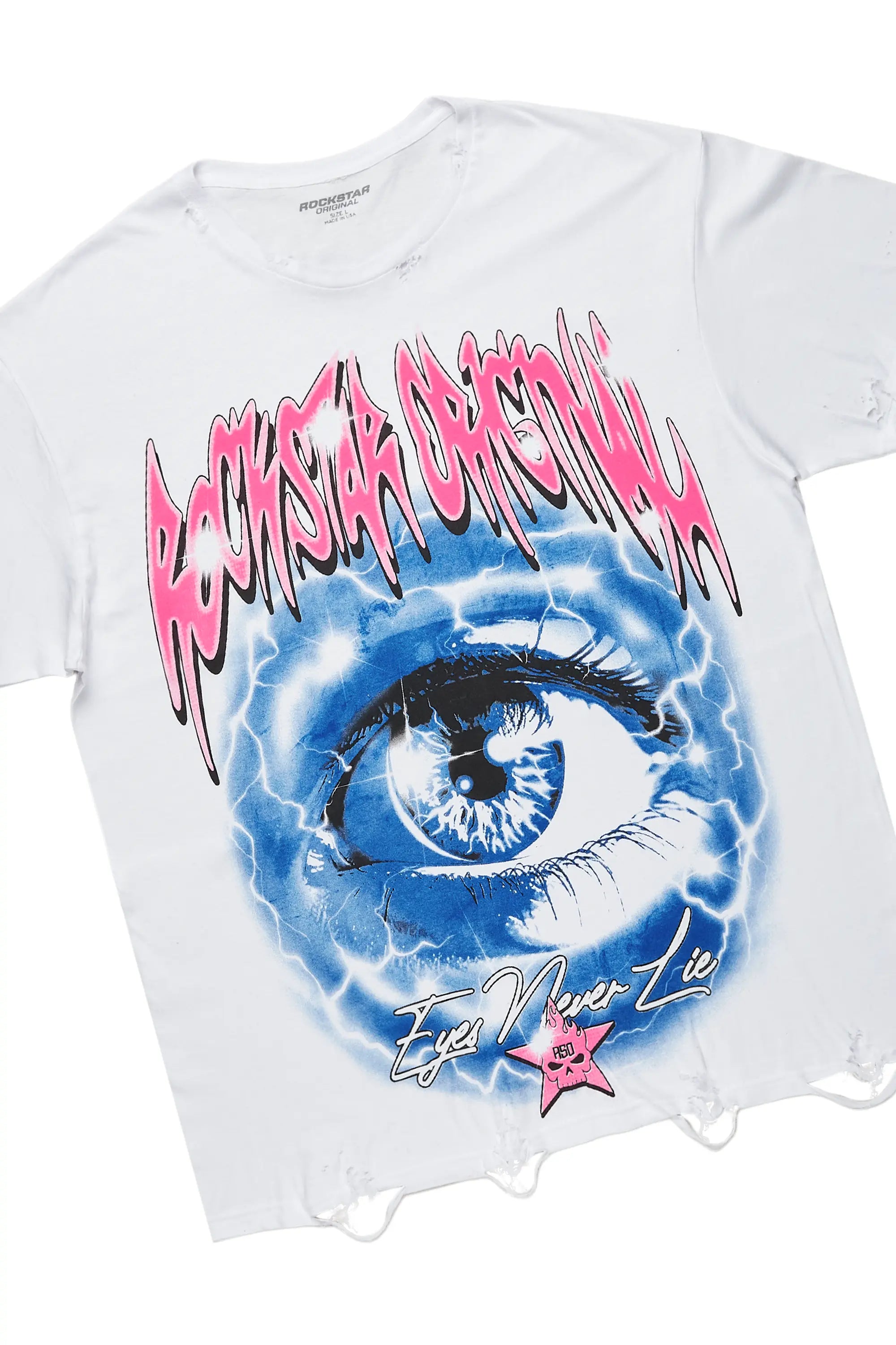 Pello White Oversized T-Shirt & Lakyn Light Blue Stacked Flare Jean Bundle