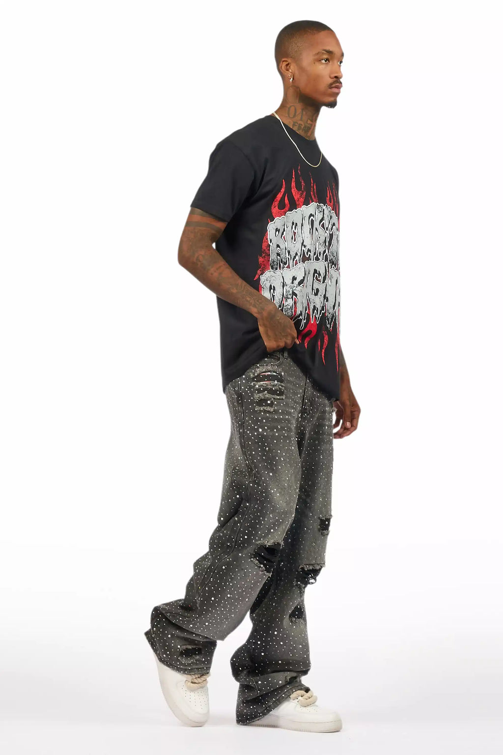 Discolite Rhinestone Grey Baggy Jean