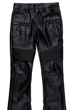 Boys Richh Black PU Biker Jean