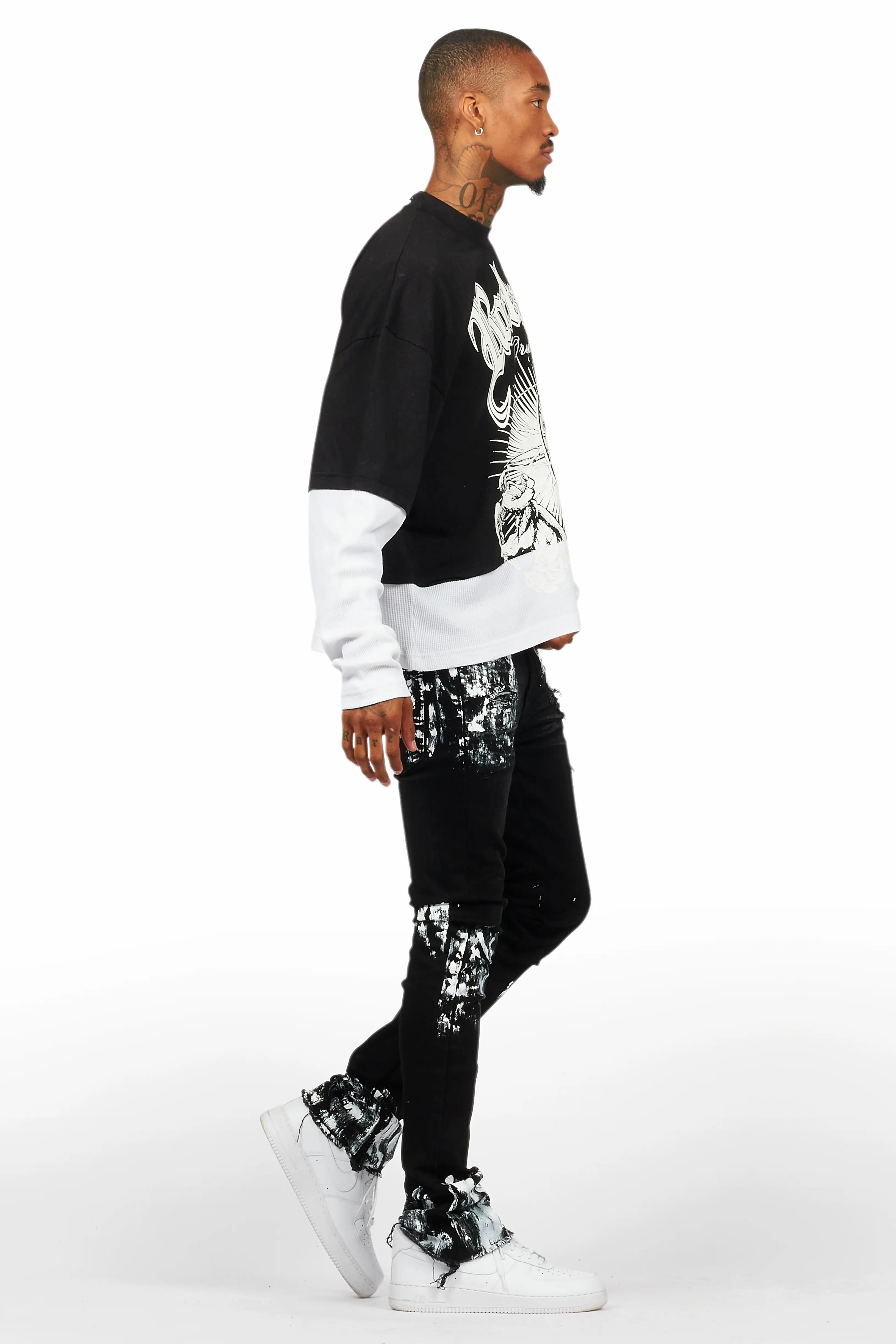 Kodak Black/White Painter Stacked Flare Jean