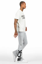 Deniska Heather Grey T-Shirt/Baggy Stacked Flare Track Set