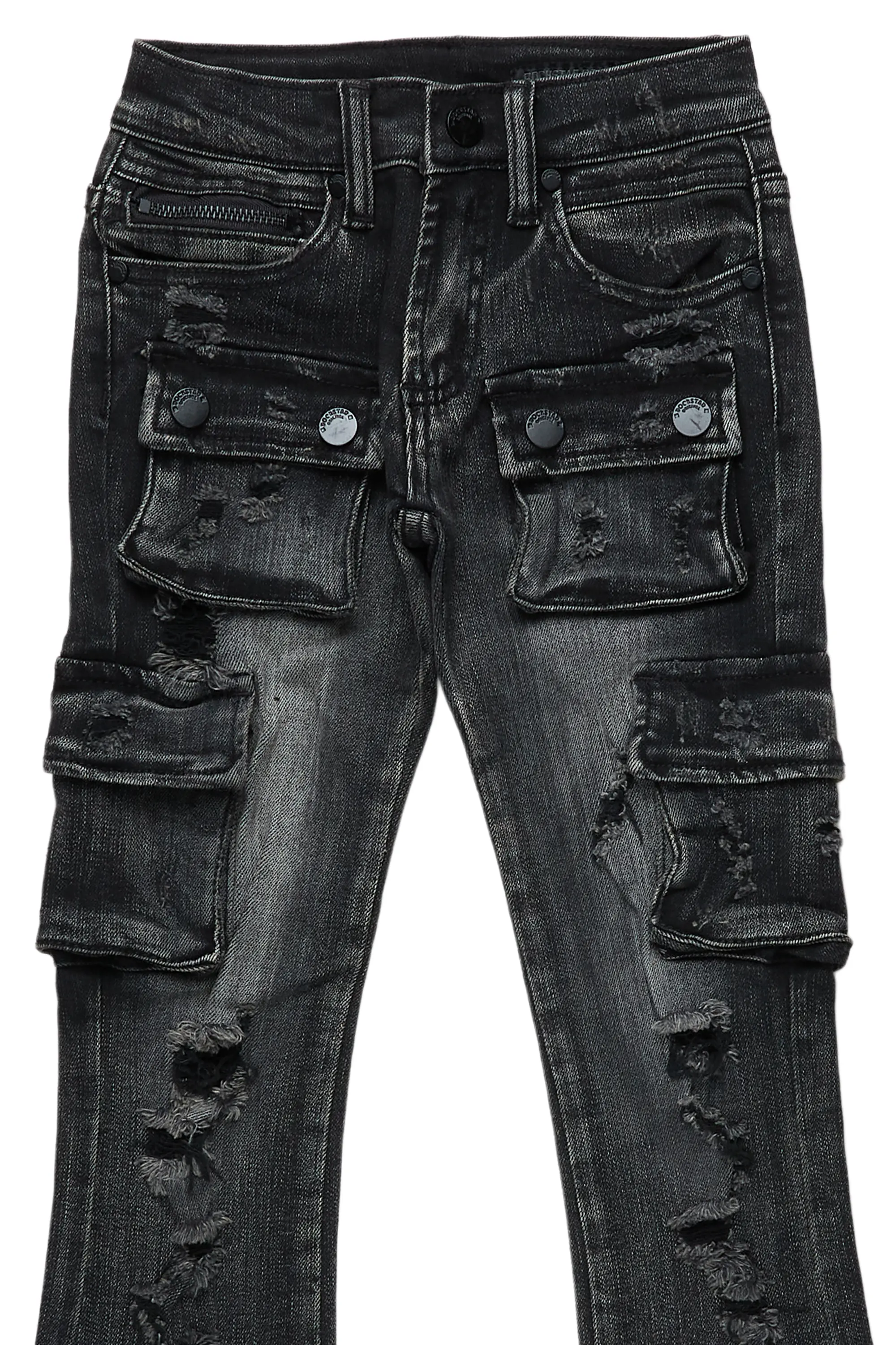 Boys Zaire Grey Cargo Super Stacked Flare Jean