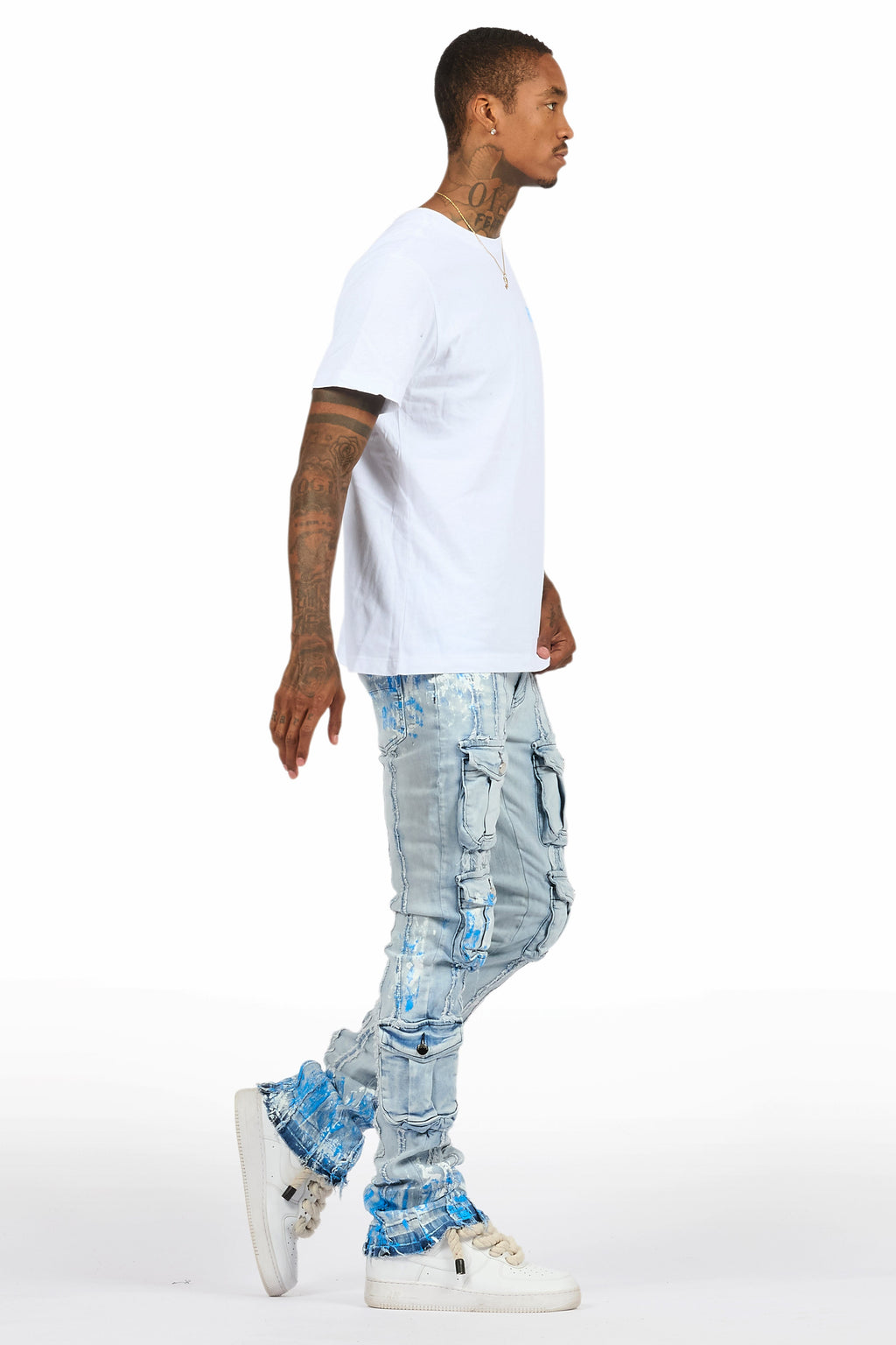 Quentin White/Blue T-Shirt/Stacked Flare Jean Set