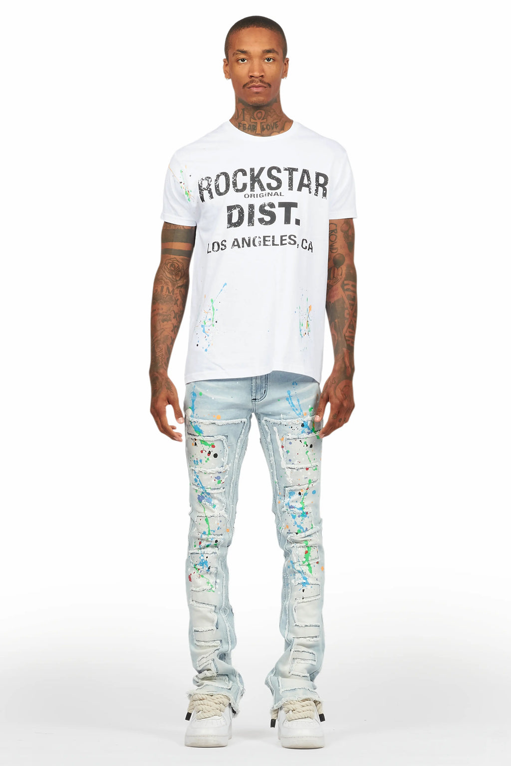 Oriel White/Black T-Shirt/Stacked Flare Jean Set
