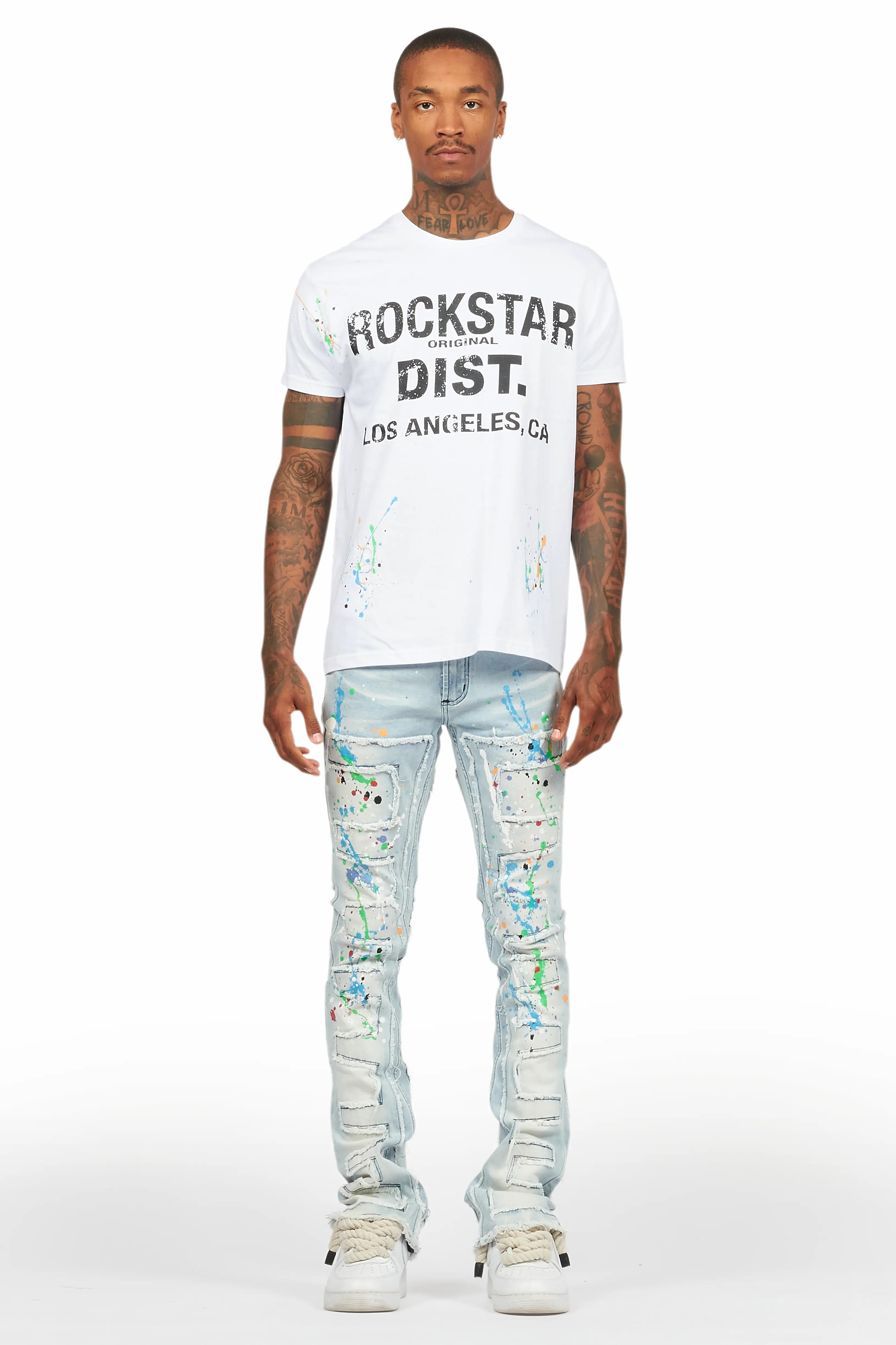 Oriel White/Black T-Shirt/Stacked Flare Jean Set