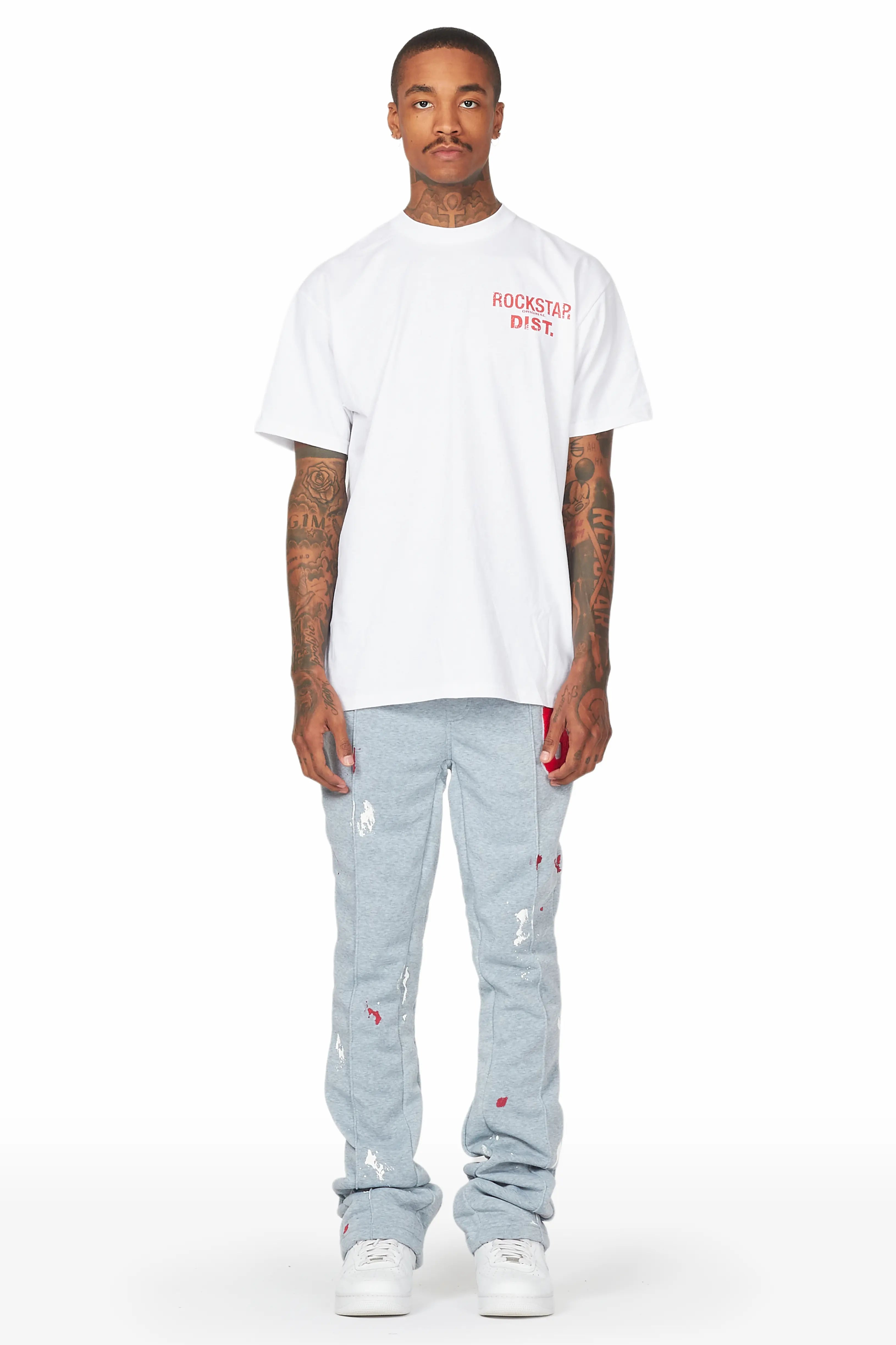 Luka Heather Grey Patchwork Stacked Flare Pants