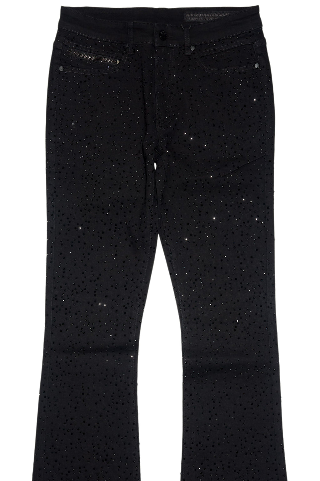 Lucki Black Rhinestone Stacked Flare Jean