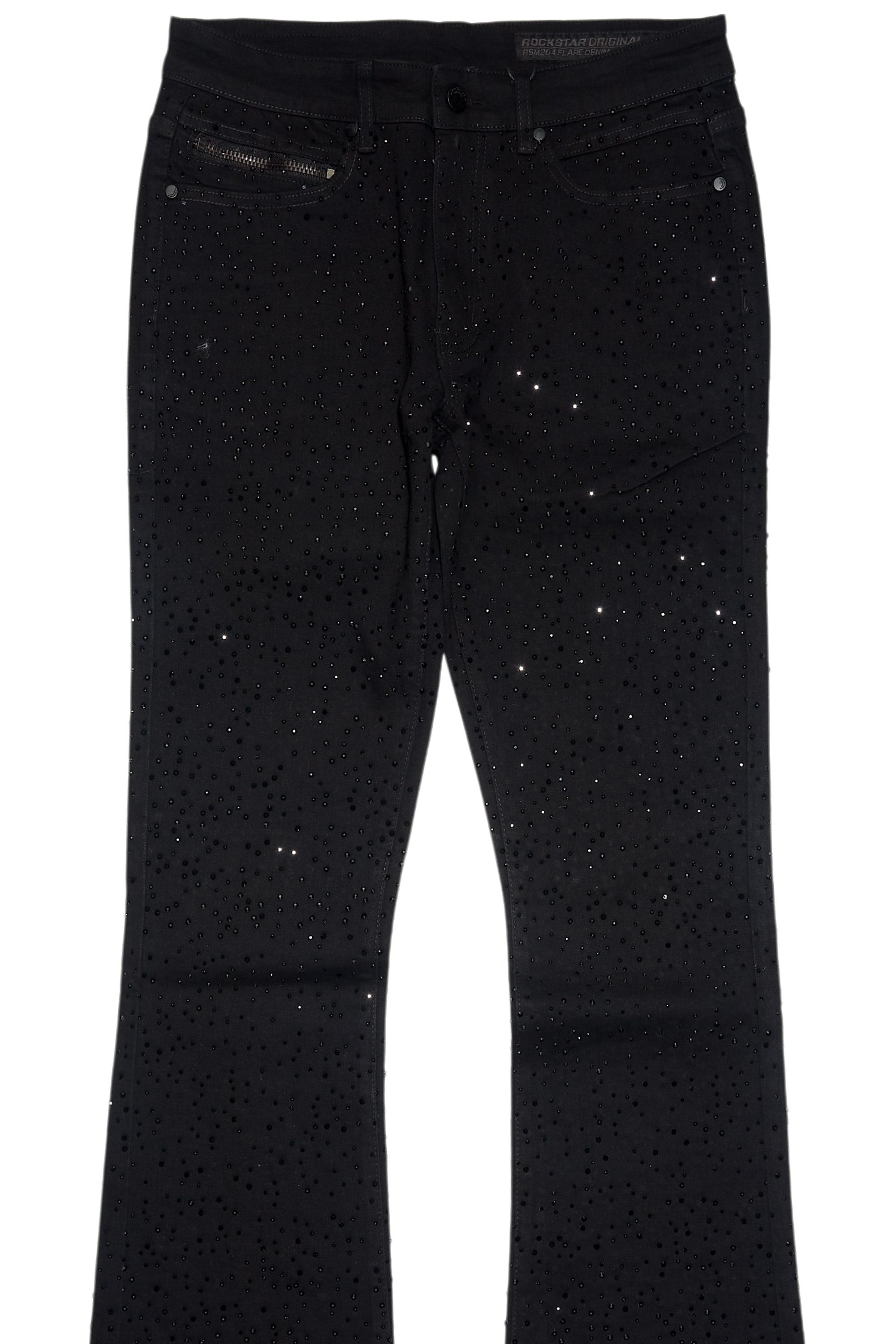 Lucki Black Rhinestone Stacked Flare Jean
