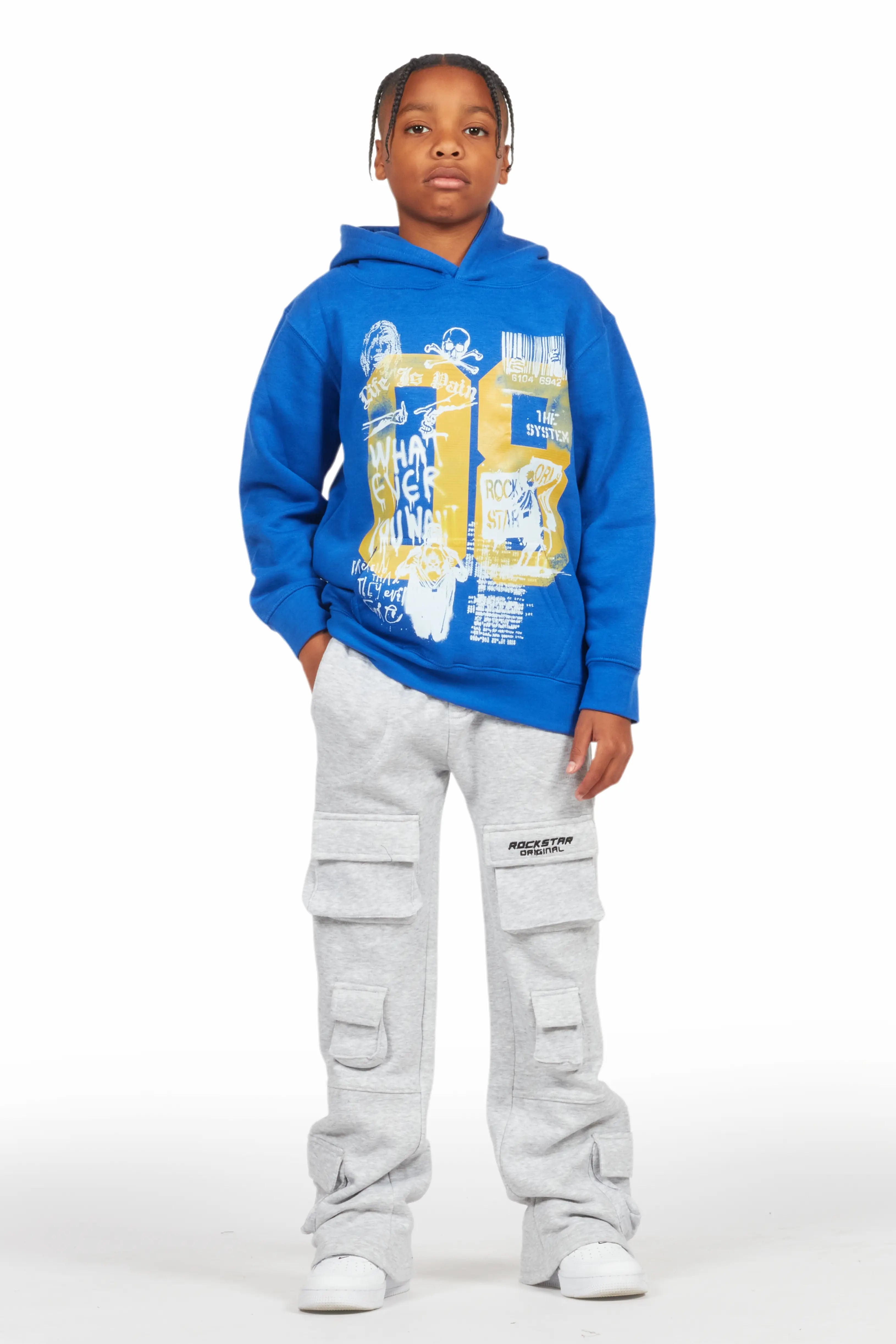 Boys Connor Grey Stacked Flare Track Pant