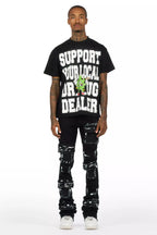 Tarl Black Oversized T-Shirt/Painted Super Stacked Flare Jean Bundle
