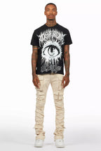 Gentry Light Beige Stacked Flare Jean