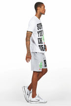 Tarl White/Grey Graphic T-Shirt Short Set