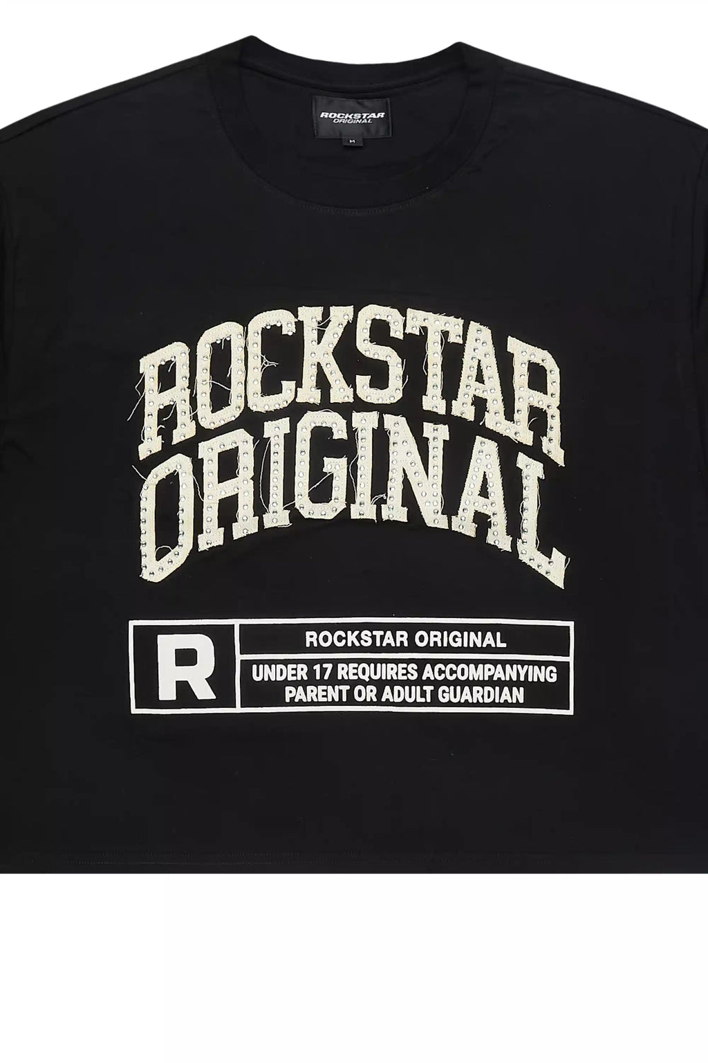 Tracy Black Rhinestone Boxy Crop T-Shirt