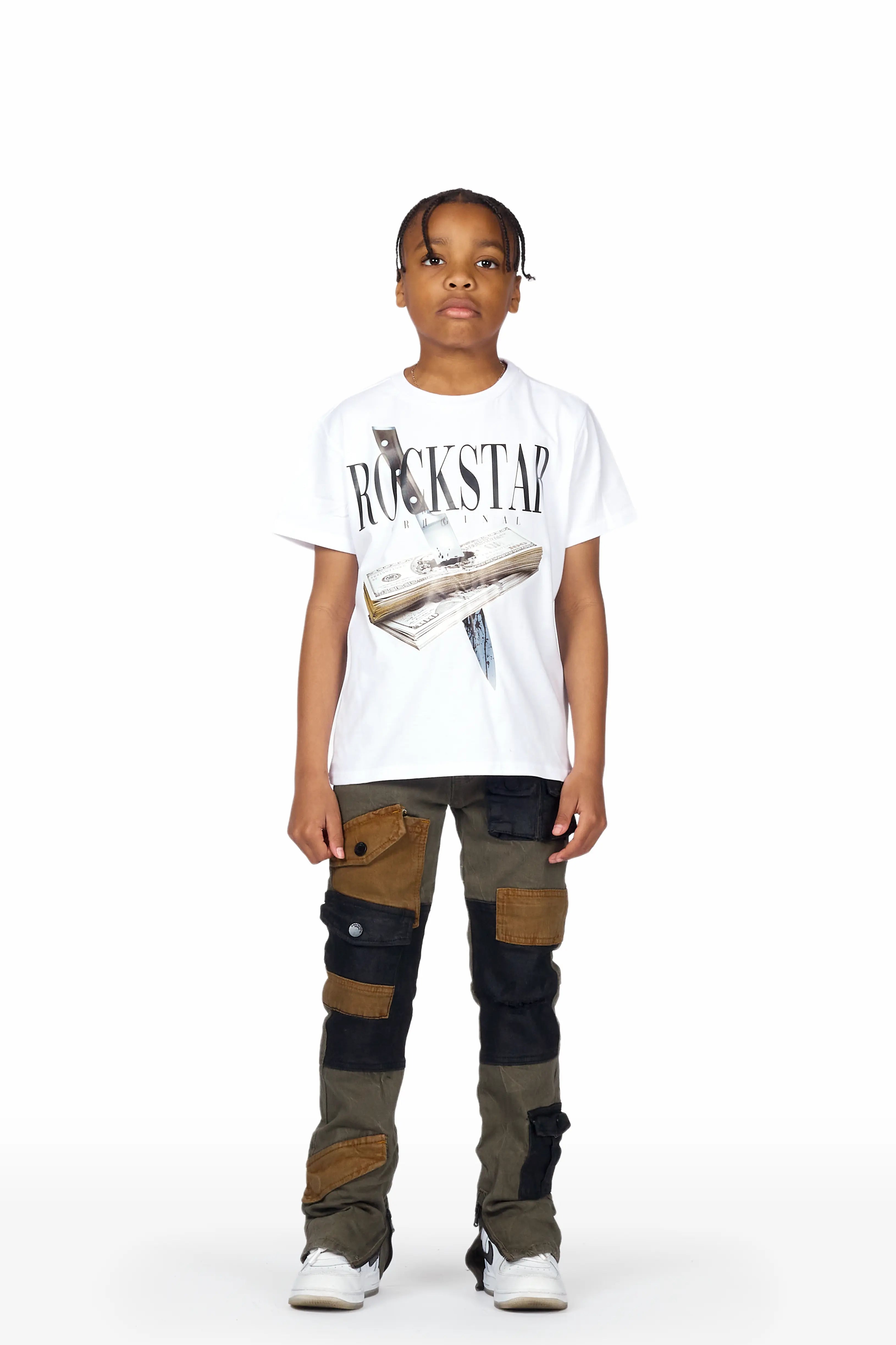 Boys Yasu White T-Shirt/Patch Cargo Jean