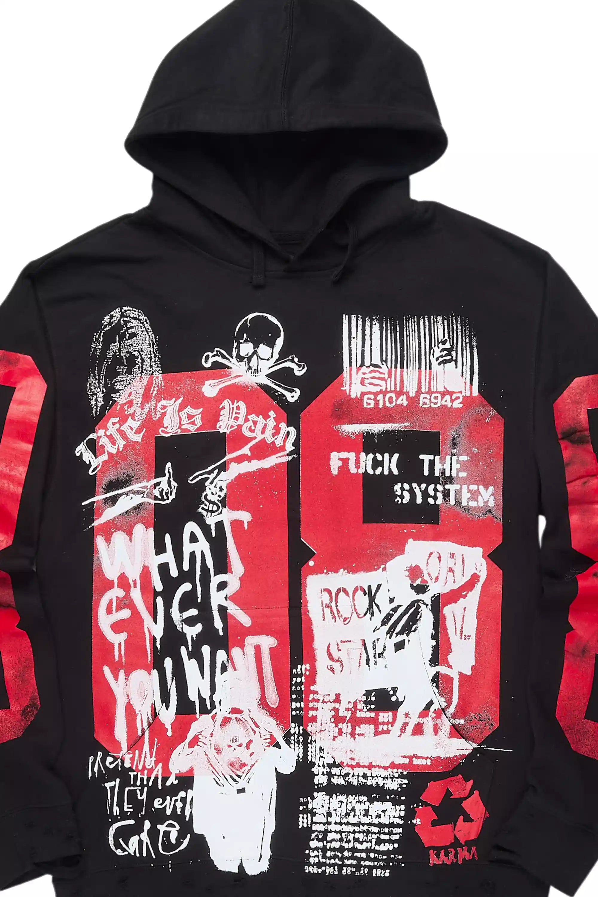 Grill Black/White Distressed Graphic Hoodie