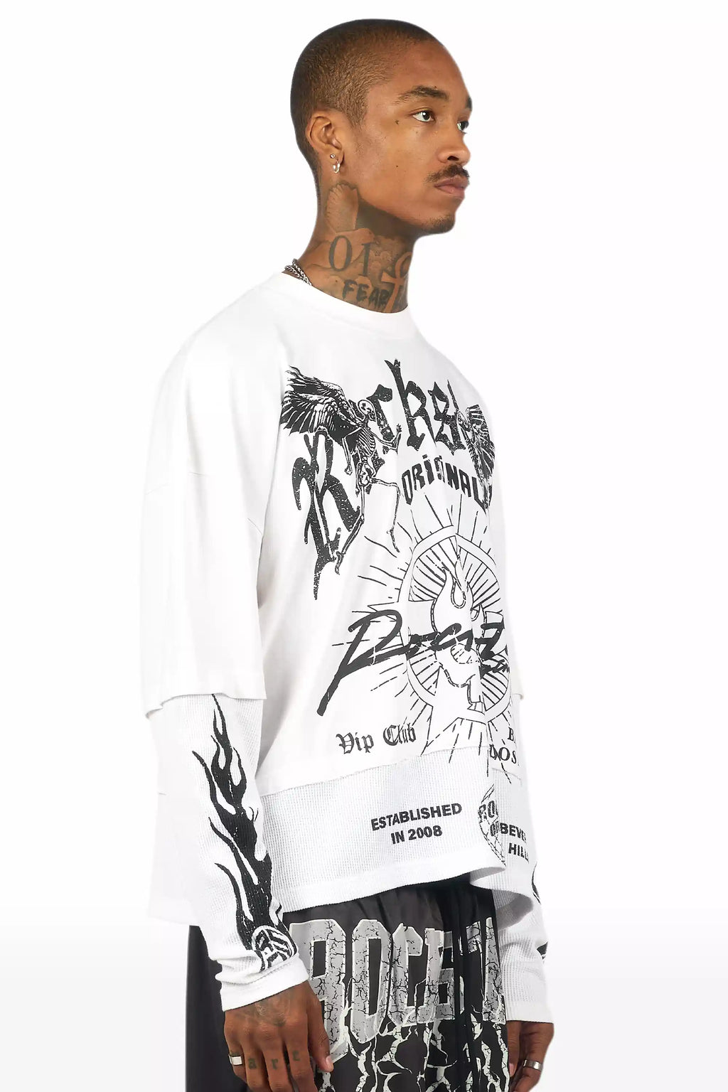 Tally White/Black Boxy Crop Double Layer Tee