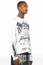 Tally White/Black Boxy Crop Double Layer Tee