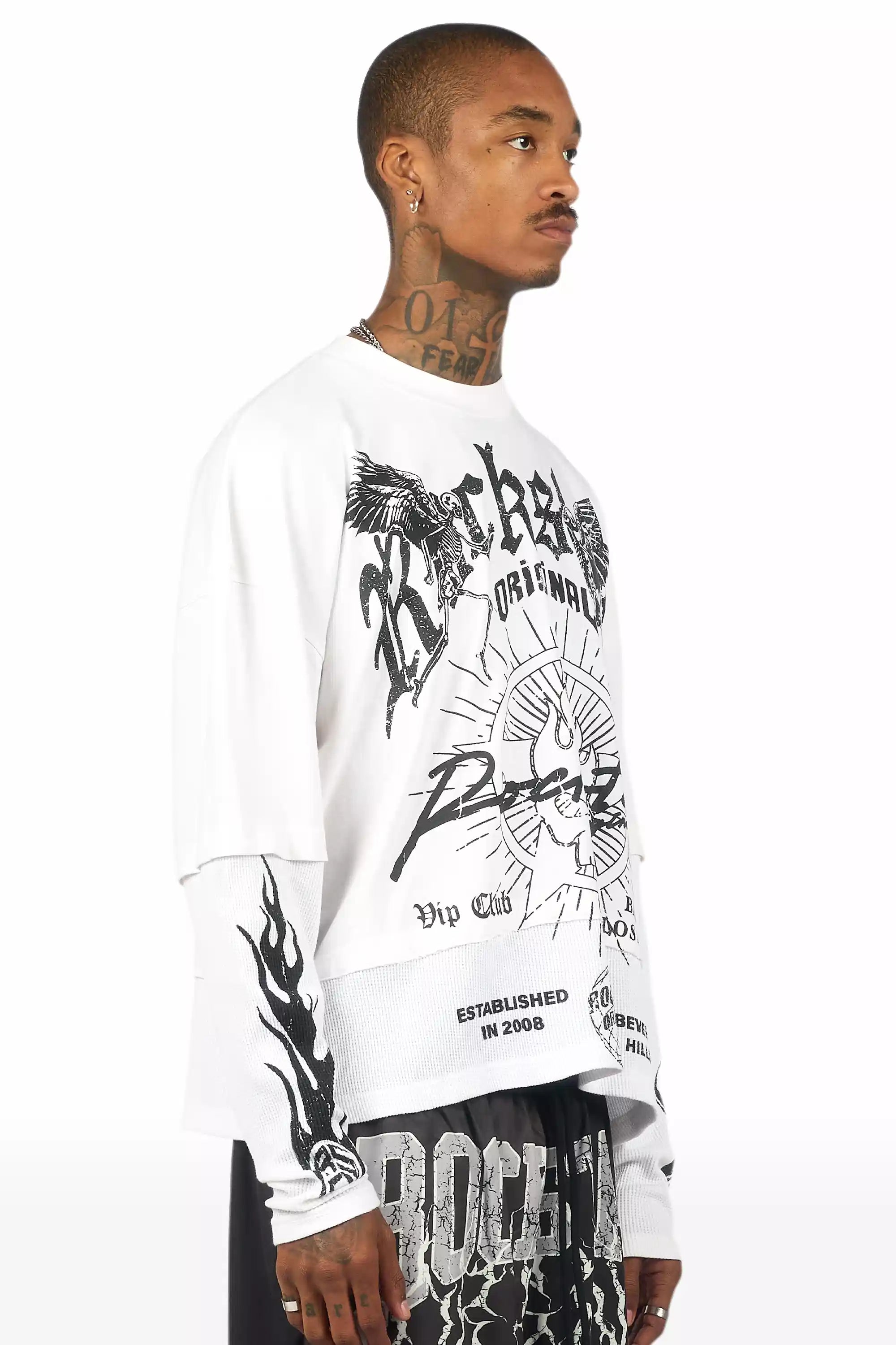 Tally White/Black Boxy Crop Double Layer Tee