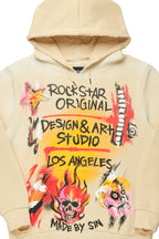 Soweto Beige Distressed Graphic Hoodie