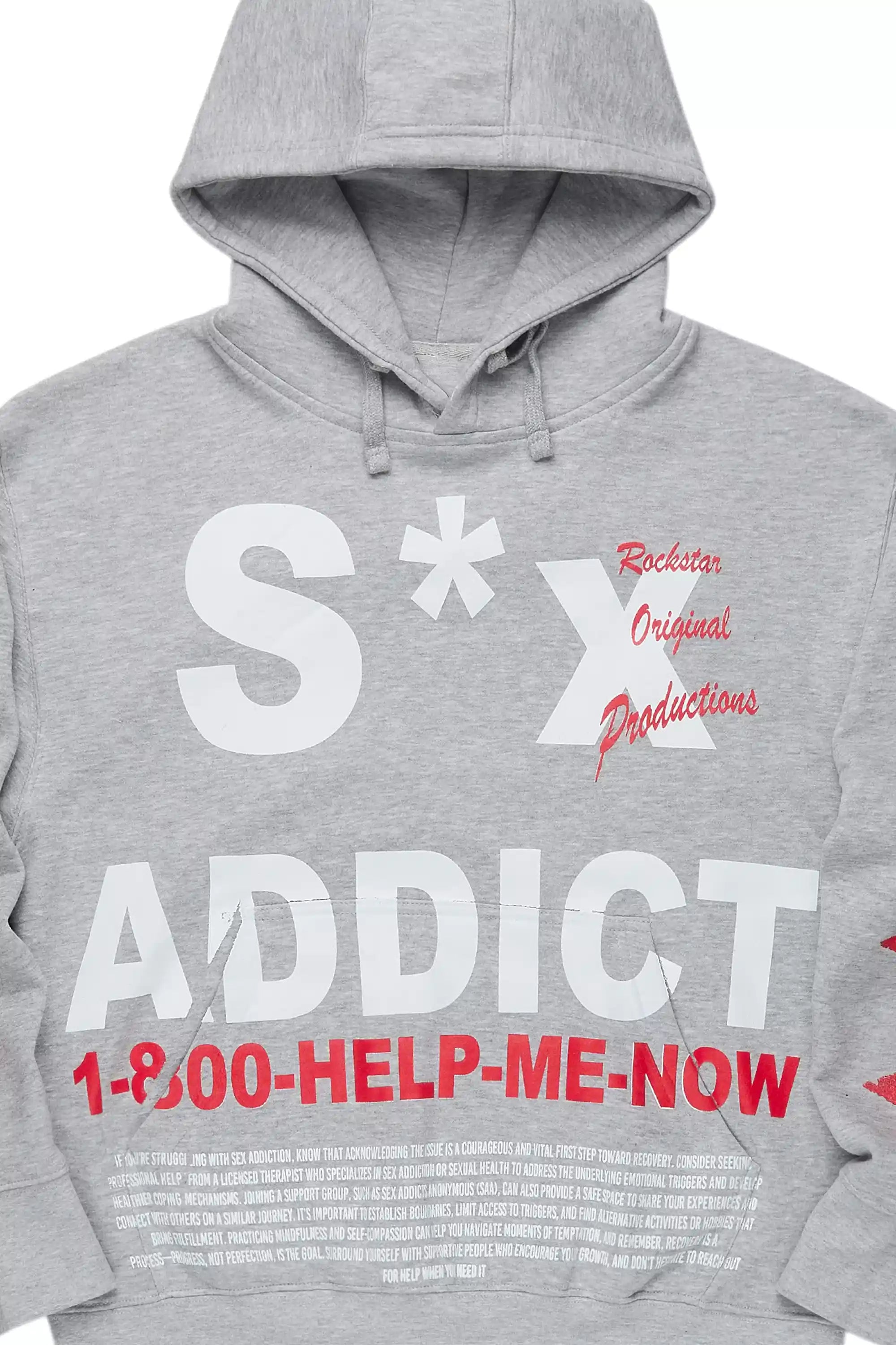 Addict Heather Grey/Red Graphic Hoodie