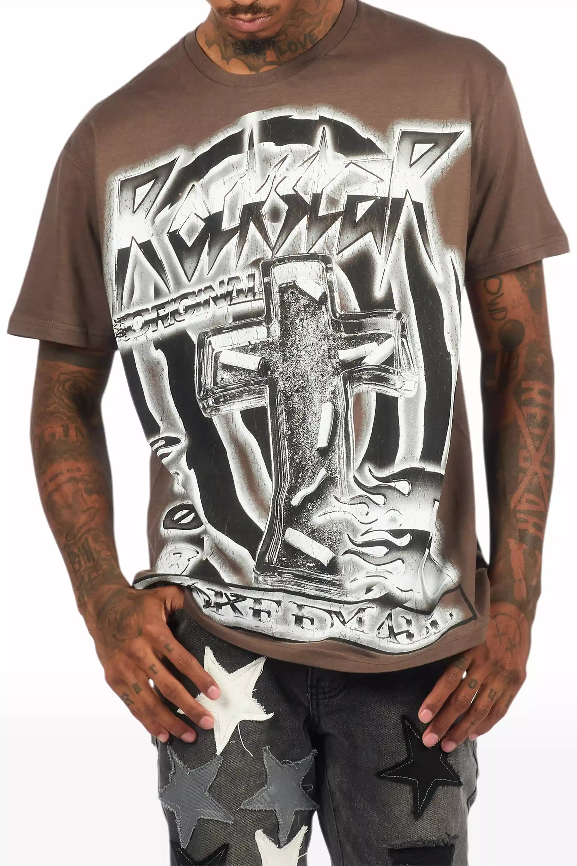 Smokeem Dark Grey/Black Oversized Graphic T-Shirt