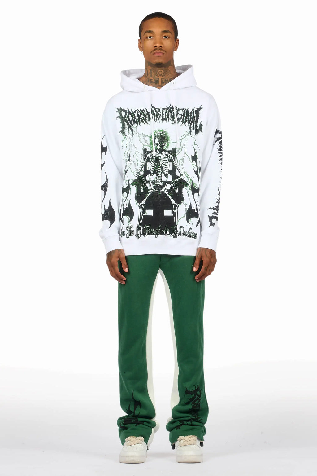Deathrow White/Green Hoodie/Stacked Track Set