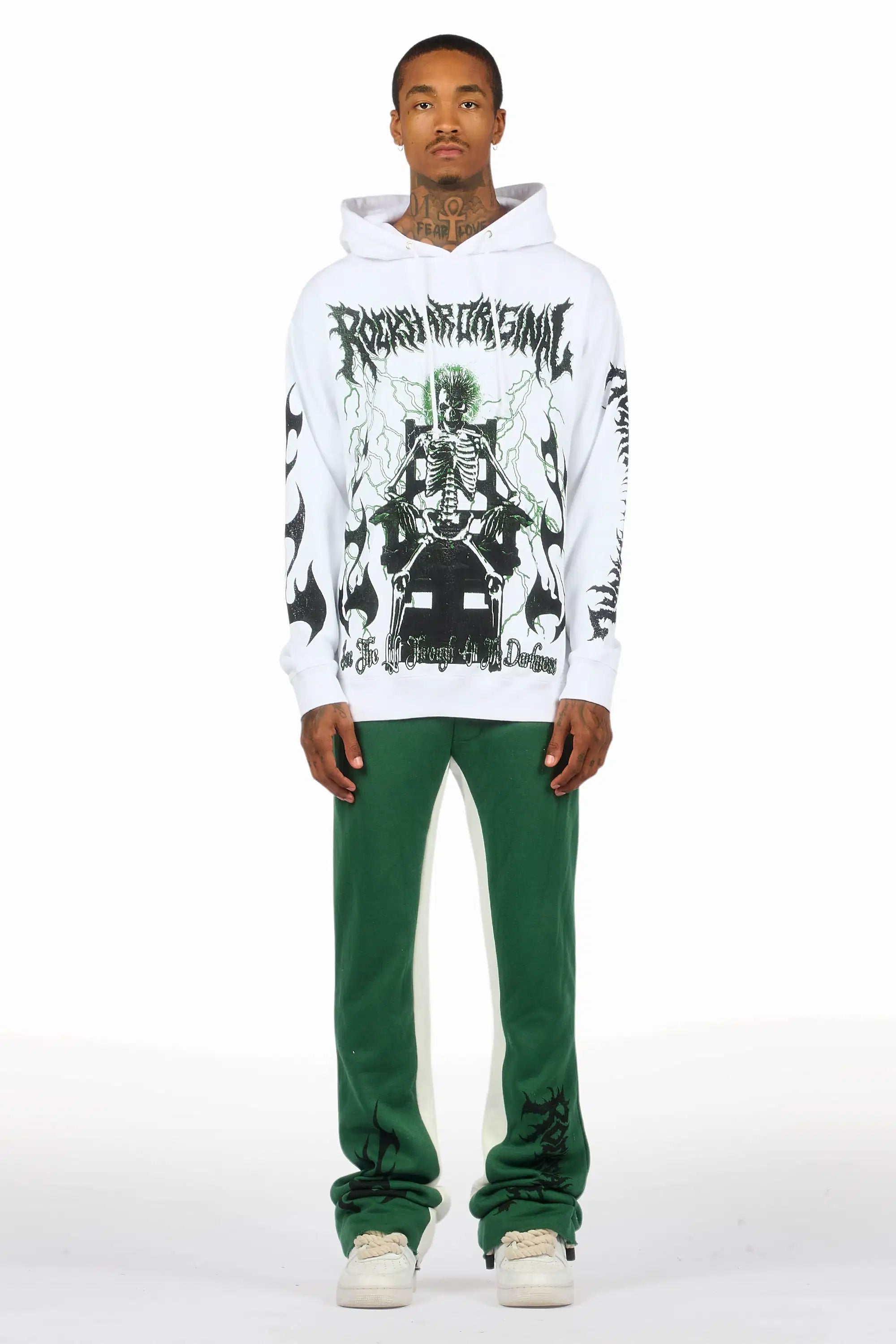 Deathrow White/Green Hoodie/Stacked Track Set