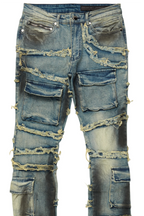 Yves Blue Stacked Flare Cargo Jean