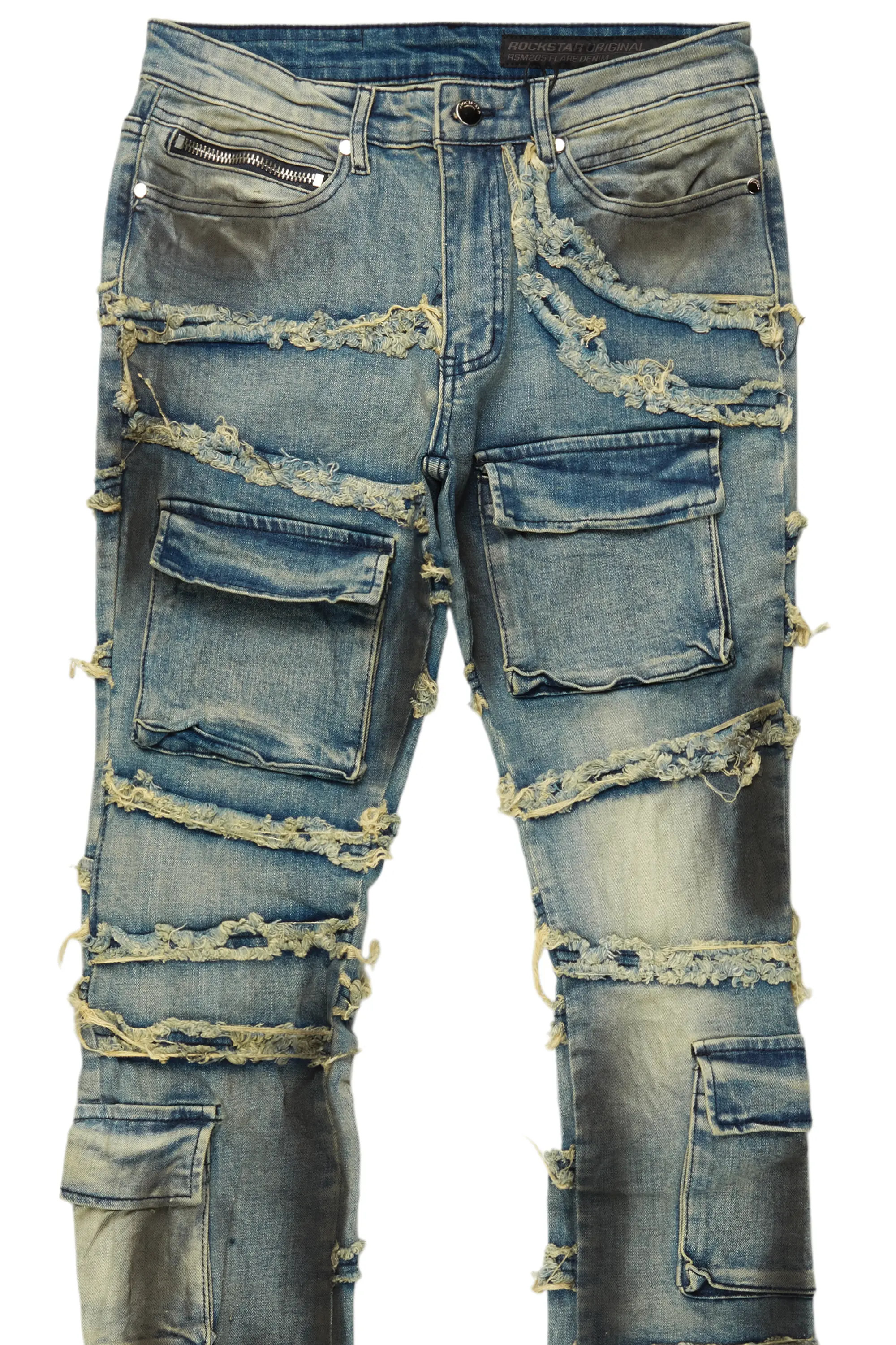 Yves Blue Stacked Flare Cargo Jean