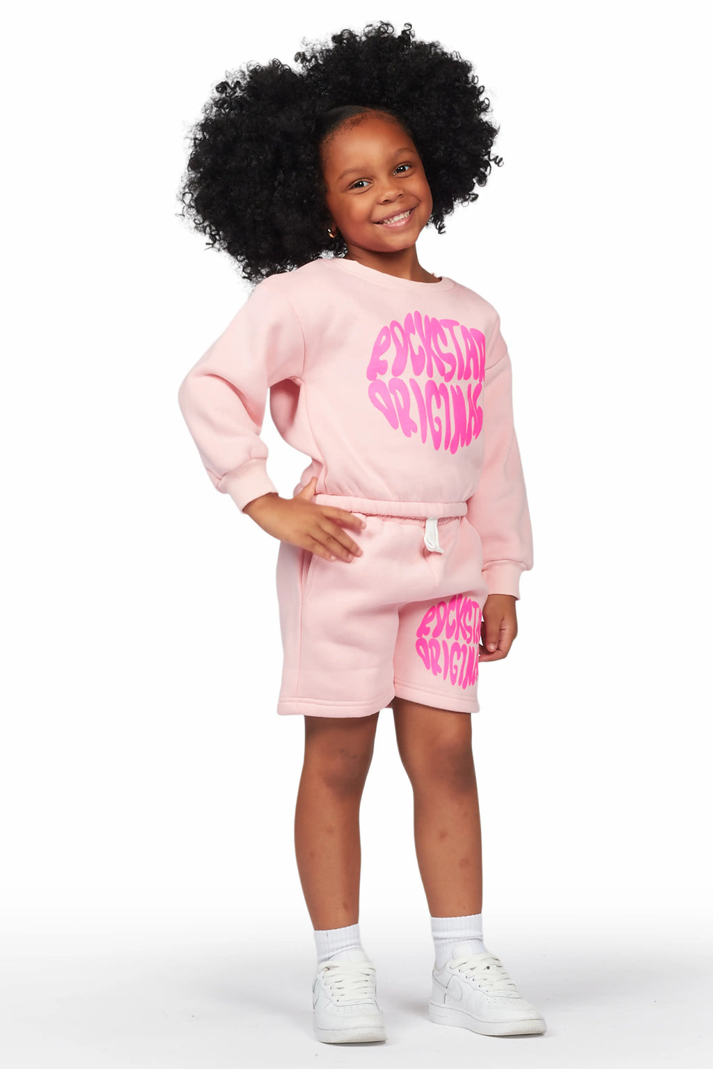 Girls Beena Blush Crop Top Short Set