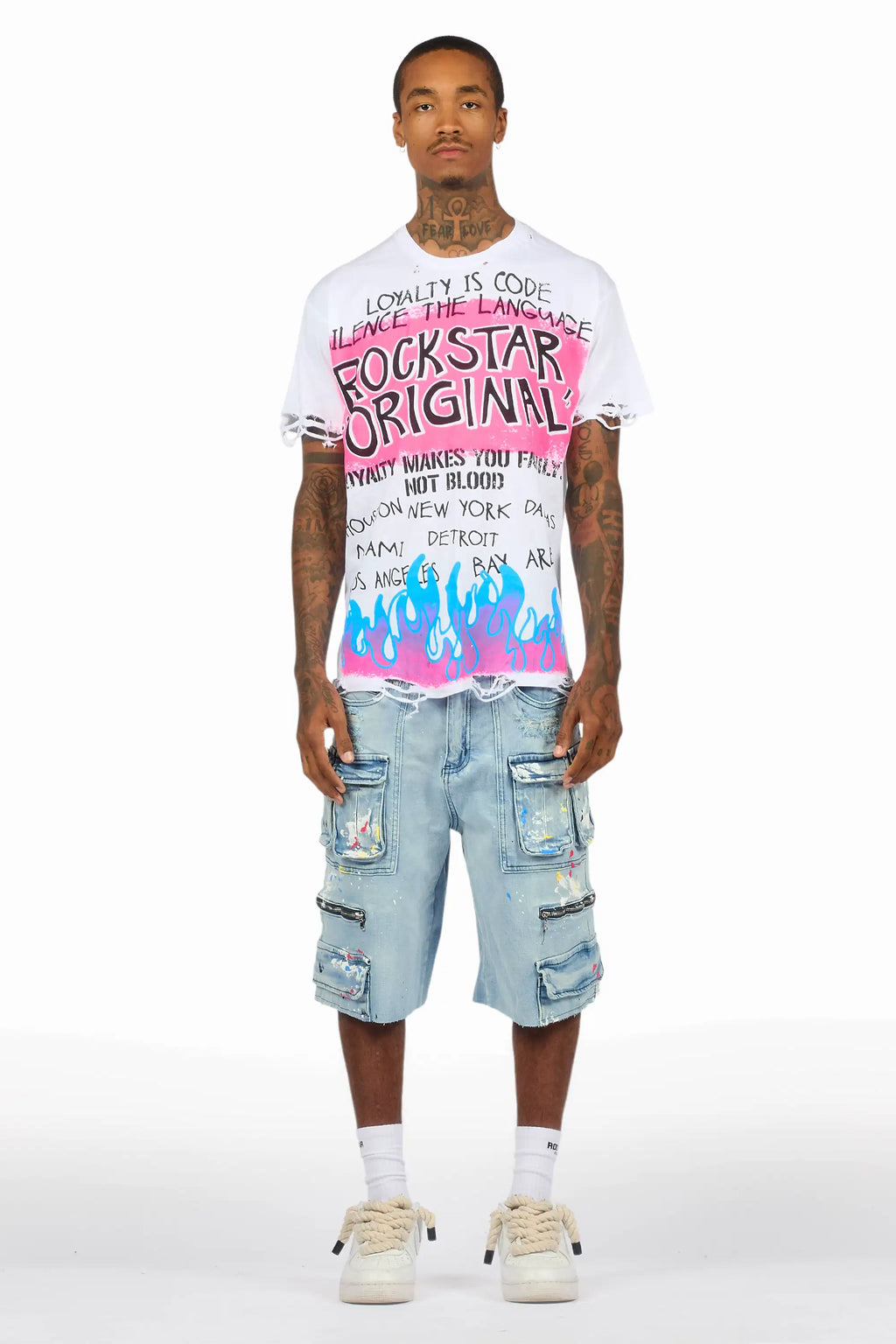 Beno White/Blue T-Shirt/Denim Short Set