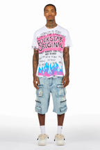 Beno White/Blue T-Shirt/Denim Short Set