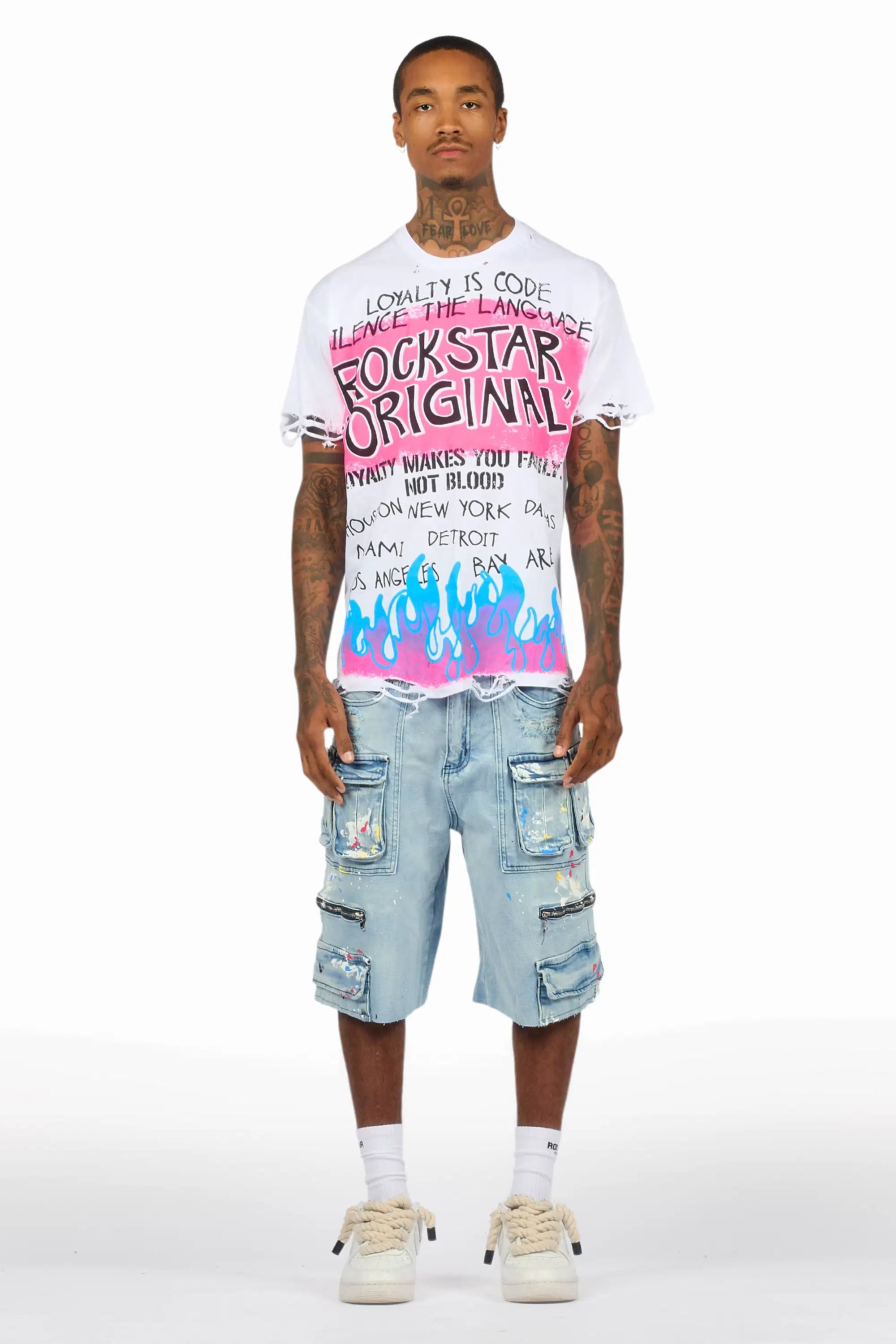 Beno White/Blue T-Shirt/Denim Short Set