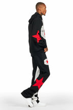 States Black/Red Baggy Stacked Hoodie Track Set