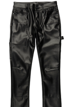 Quatz Black Leather Stacked Flare Jean