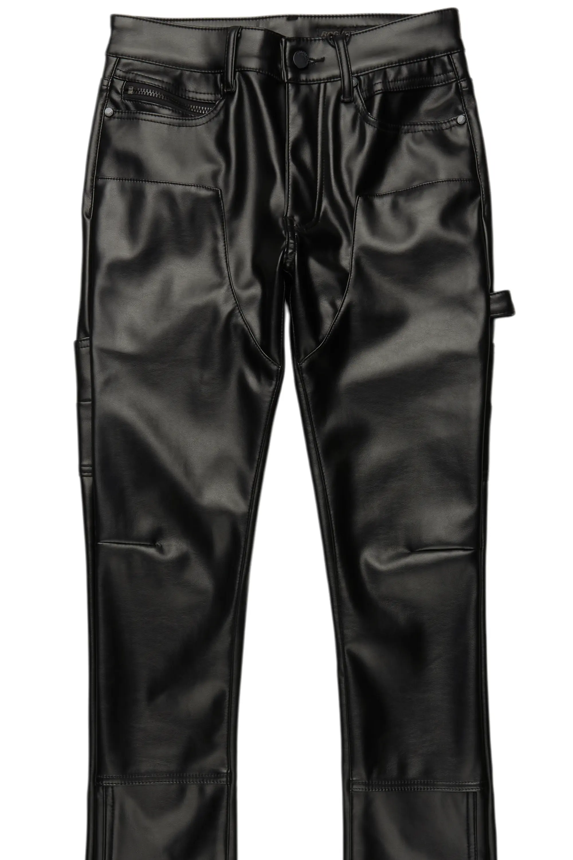 Quatz Black Leather Stacked Flare Jean