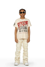 Boys Taijo Beige T-Shirt/Super Stacked Flare Jean